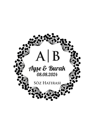 Meyveli Dal Çerçeveli Yuvarlak Mühür Kına Nişan Düğün 3x3 Cm Özel Etiket / 50 Adet Sticker Beyaz