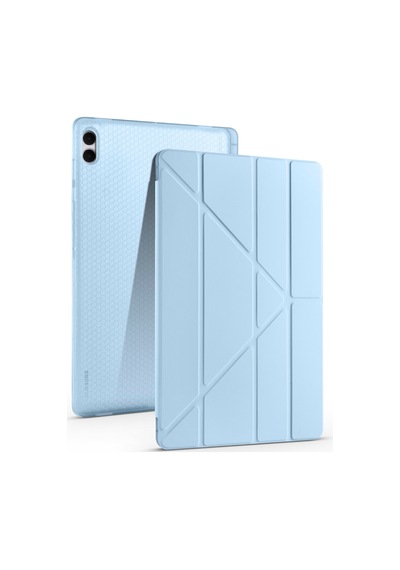 Galaxy Uyumlu Tab S11 Ultra Kılıf Mkst Tri Folding Kalem Bölmeli Standlı Kılıf - Mavi Tablet Kılıfı