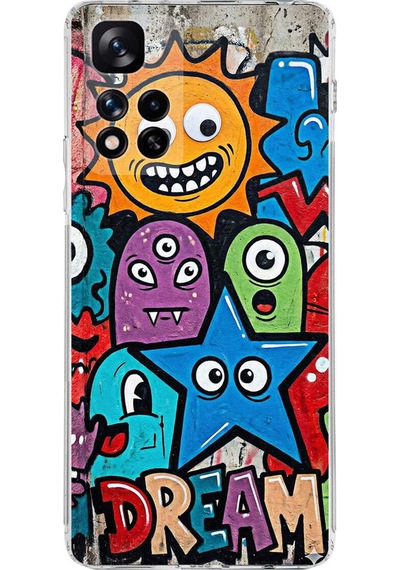 Xiaomi Redmi Note 11 Pro Plus 5g İle Uyumlu Grafiti Dream Street Tasarımlı Şeffaf Kılıf Şeffaf