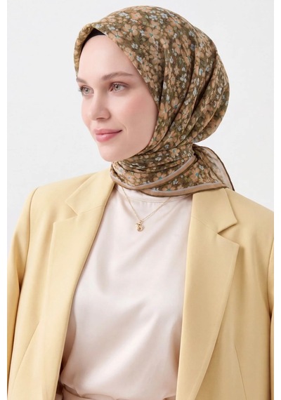 Silk Home Mini Floral Desen Soft Pamuk Eşarp Haki