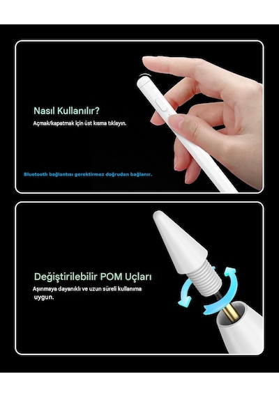 İpad 2018 Sonrası İçin Avuç İçi Red Palm Rejection Özellikli Yazı Çizim Kalemi Beyaz