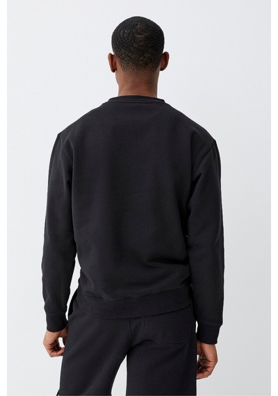 Erkek Bisiklet Yaka Rahat Kalıp 3 İplik İçi Polarlı Kalın Sweatshirt Spr25sw36 Siyah
