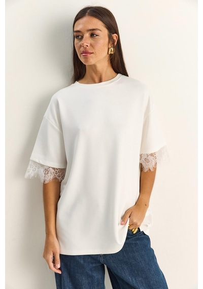Shade Kadın Sırt Detaylı Dantel Garnili T-shirt 1073 60286023 - Beyaz