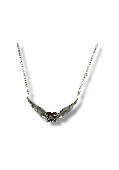 Angel Wings Kırmızı Kalp Figürlü Unisex Kolye Tutku Ve Koruma Sembolü Çok renkli