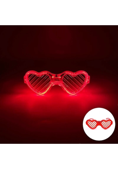 Kırmızı Led Işıklı Kalp Gözlük 3 Modlu Parti Glow Gözlüğü