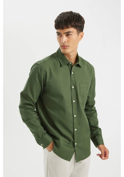 DeFacto %100 Pamuk Regular Fit Düğmeli Basic Düz Gabardin Uzun Kollu Gömlek A5383AX24AUGN900