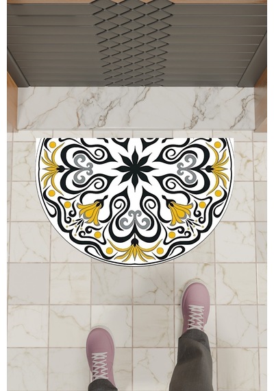 Rugmood Modern Dijital Paspas Beyaz Mandala Desen Paspas - Kapı Önü Paspası
