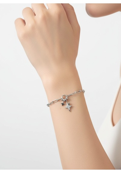 Valmont Accessories Kadın Gümüş Renk Yıldız Charm Detaylı Zincir Bileklik