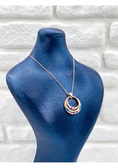 Rose Gold Tasarım Nazar Boncuklu Kadın Gümüş Kolye Rose
