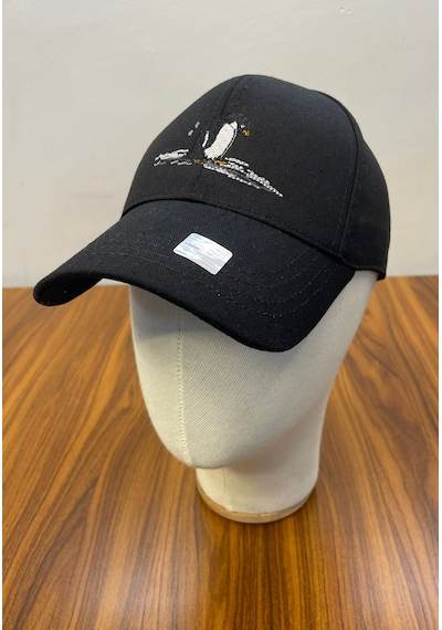Penguen Nakışlı Gabardin Kumaş Unisex Cap Şapka Siyah