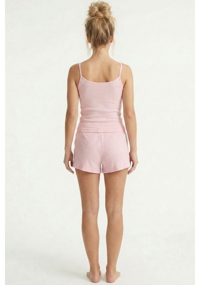 Siyah İnci Bürümcük-krınkıl İp Askılı Şortlu Pijama Takım 8060 Pembe