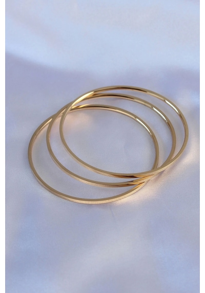 316l Çelik Gold Renk 3'lü Ajda Model Kadın 60 Mm Bilezik Çok Renkli