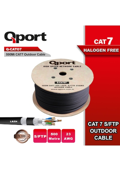 Qport Q-cato7 S/ftp 500 Metre Cat7 Lsoh 23awg Bakır Kablo Siyah