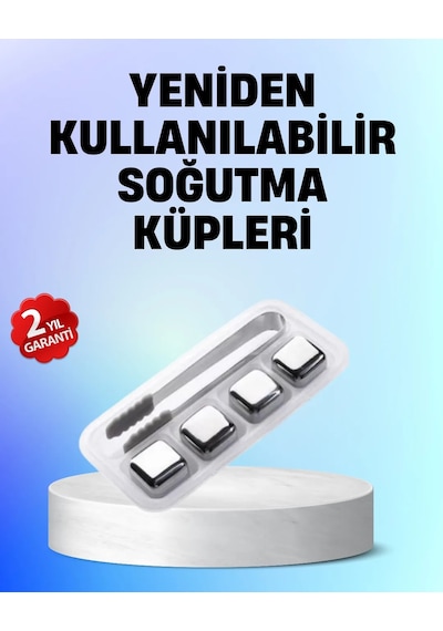 Yeniden Kullanılabilir 304 Çelik Metal Buz Küpleri 4'lü Set Diğer