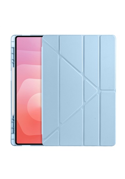 Samsung Galaxy Tab S11 Ultra Uyumlu Kılıf Tri Folding Kalem Bölmeli Katlanabilir Standlı Pu Yumuşak Kapak Kapaklı Kılıf