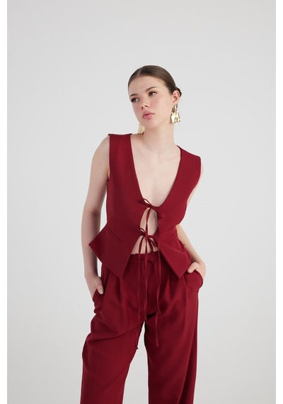Holly Lolly Bağlama Detaylı Frida Yelek Bordo