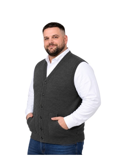 Battalmoda Erkek Büyük Beden Koyu Vizon Cepli Triko Yelek 3xl-4xl-5xl-6xl