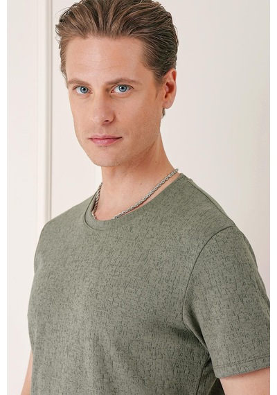 Efor Slim Fit Bisiklet Yaka Sıva Dokuma Pamuklu Haki Tişört Ts 882 Haki