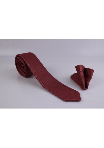 Demfashion Özel Desenli Kravat Mendil Seti - Kırmızı (533063604) Kırmızı