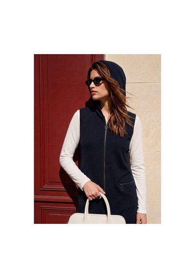 Onno Style Women Kapüşonlu Çelik Örgü Uzun Triko Kadın Yelek Lacivert