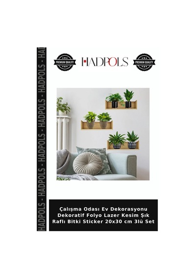 Çalışma Odası Ev Dekorasyonu Dekoratif Folyo Lazer Kesim Şık Raflı Bitki Sticker 20x30 Cm 3lü Set Şeffaf
