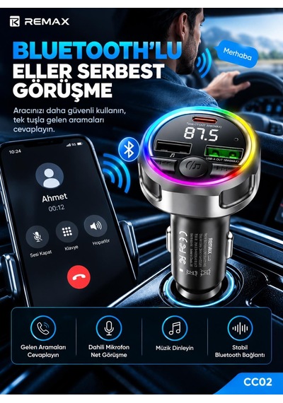 48w Rgb Işıklı Fm Transmitterli Araç Şarj Cihazı S