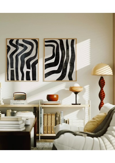 Çerçevesiz Poster Monokrom Zebra Çizgileri 2'li