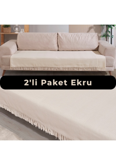 Pamore Home 2 Adet Pamuklu Koltuk Örtüsü 115x200 Cm Ekru