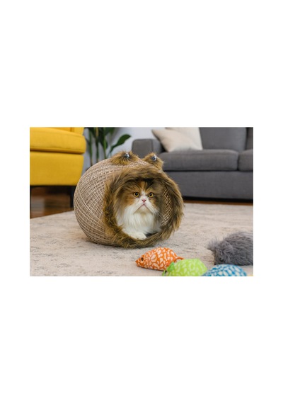 Kedi Mağarası Peluş Girişli Hasır Kedi Evi Kedilerin Favorisi