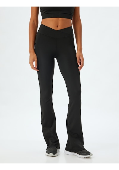 Koton İspanyol Paça Spor Tayt Yüksek Bel Dikiş Detaylı Slim Fit Siyah 5wak40275nk Siyah