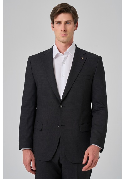 Morven Erkek Siyah Yünlü Trend Desenli Dynamic Fit Mono Yaka Takım Elbise 26mc001015001 Siyah