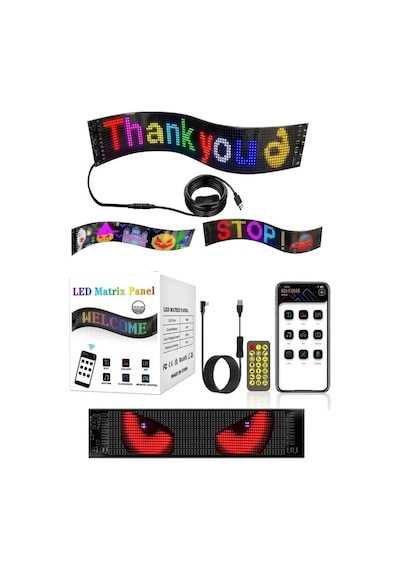 Led Matrix Panel Rg-b Ekran Kumandalı App Kontrollü Iş Yeri Otomobil Tır 60 Cm Siyah