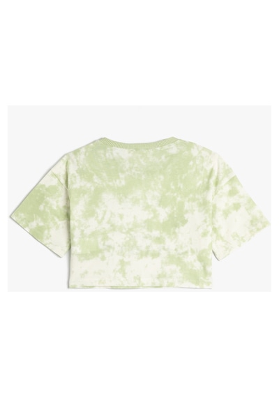 Koton Crop Oversize Tişört Baskılı Pamuklu Yeşil Desenli 3skg10432ak 3SKG10432AK7D6 Yeşil