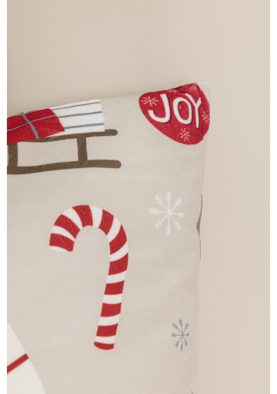 Charm Noel Temalı Özel Renkli Baskılı Bej Kırlent 43x43 35265a Bej