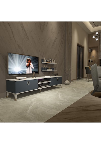 Decoraktiv Eko 4 Mdf Dvd Gold Tv Ünitesi Tv Sehpası Beyaz - Antrasit