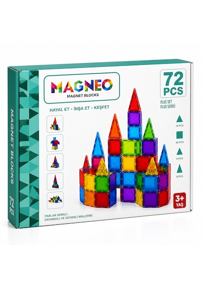 Magneo 72 Parça Manyetik Blok Seti Eğitici Zeka Geliştirici Oyuncak 3+ Yaş