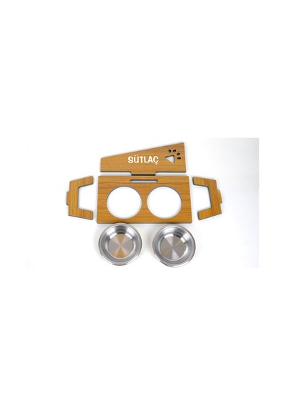 Realwood Suya Dayanıklı İsim Baskılı Çelik Kaseli Kedi Köpek Mama Stantı