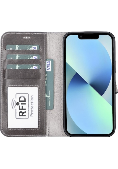 Apple Uyumlu iPhone 13 Pro Max Deri Cüzdanlı Kılıf MWWN TN1 Gri