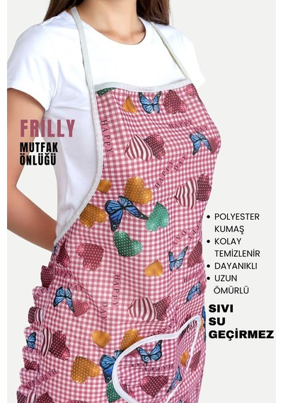 Frilly İkili Paket Mutfak Önlüğü Sıvı Geçirmez Su Geçirmez Mutfak Önlüğü Elma&happy Day