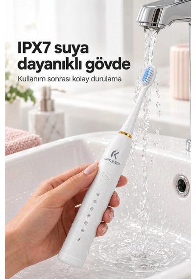 Exenar - Pembe - Şarjlı Elektrikli Diş Fırçası Dupont Yumuşak Kıllı 6 Mod 4 Yedek Başlıklı Ipx7 Su Geçirmez