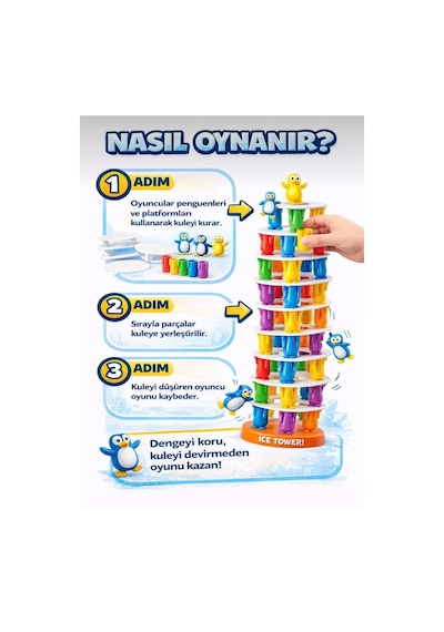 2'li Eğitici Strateji Ve Denge Oyunu- Buz Tuzağı Buz Kırma Ve Penguen Denge Kulesi Aile Çocuk Oyunu