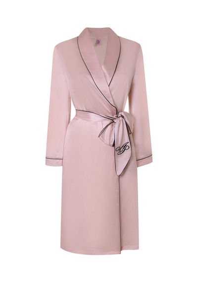 Classic Pink Silk Dressing Gown By Agent Provocateur - Elegant Nightwear With Contrast Piping Pembe
