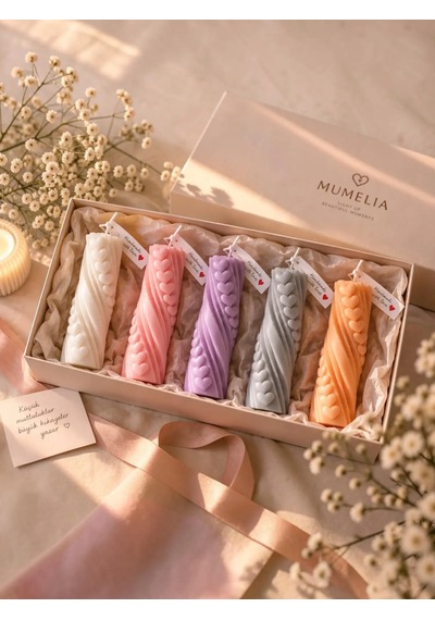 Mumelia Kalp Desenli Baton - Doğal Soya Blok Dekoratif Mum - Beyaz