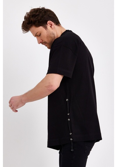 JAHR MARC Yanları Lastikli Oversize Siyah Erkek T-shirt - M Siyah