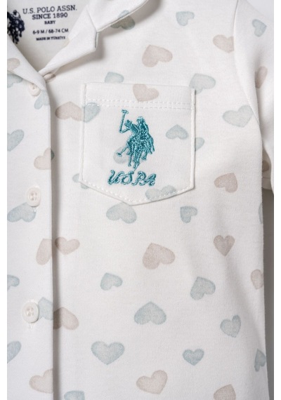 U.S. Polo Assn. Nakışlı Kız Bebek Cute Hearts Beyaz Gömlek Pijama Takımı Usb3203-c-v1 Usb3203-c-v1