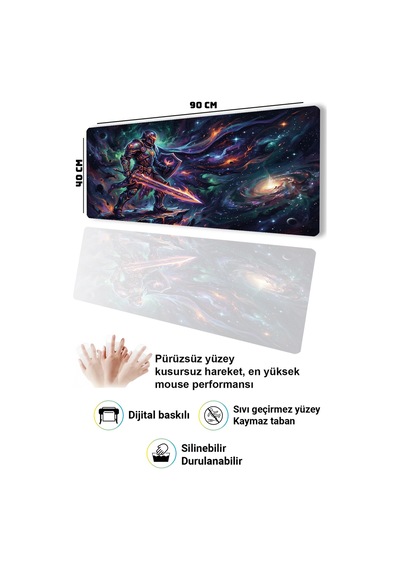 Sonictouch Kozmik Şövalye Siyah Dikişsiz Pürüzsüz Sıvı Geçirmez Xxl Gamer Klavye Mousepad 40x90cm