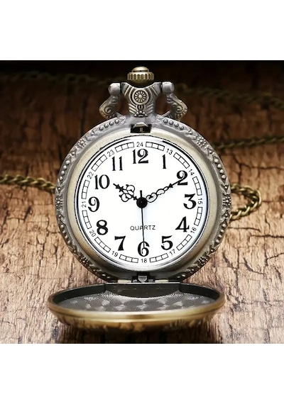 Kişiye Özel Vintage Buharlı Tren Tasarımlı Bronz Cep Saati Zincirli Antika Görünümlü Hediye Saat
