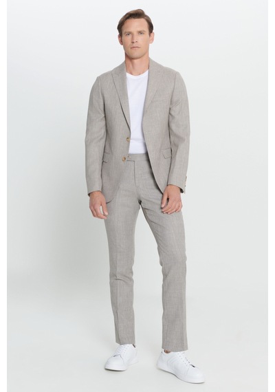 Ac&co Erkek Acıkahve Slim Fit Dar Kesim Kırlangıç Yaka Desenli Takım Elbise