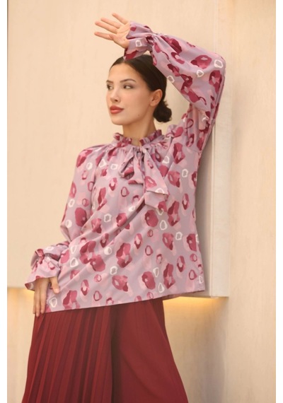 Lodmela Bağlama Detaylı Büzgülü Bluz 6028-lila/bordo Lila/bordo