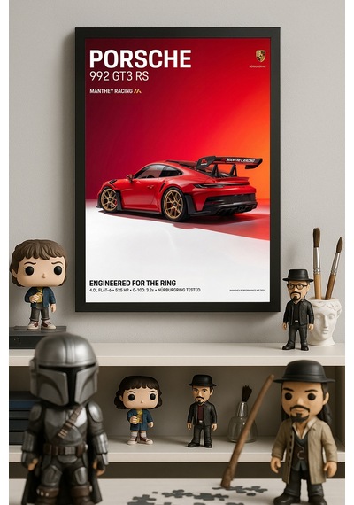 Porsche 992 Gt3 Rs Ahşap Çerçeveli Poster, Dekoratif Araba Duvar Tablosu